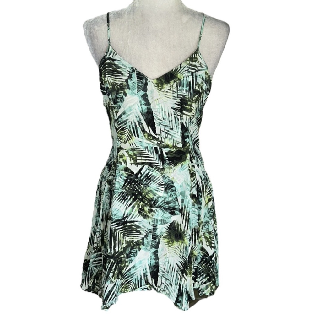 Parker Silk Amazonia Palm Leaf Print Asymmetrical Racerback Flared Mini Dress  M - Picture 11 of 11